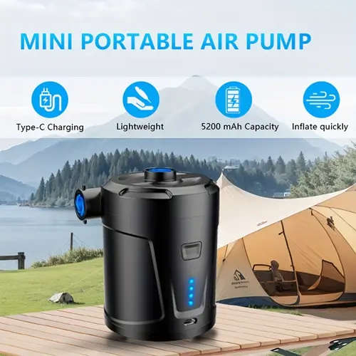 1pc Electric Air Pump for Inflatables 5200mAh Air Mattress Pump Rechargeable Portable Mini Inflator
