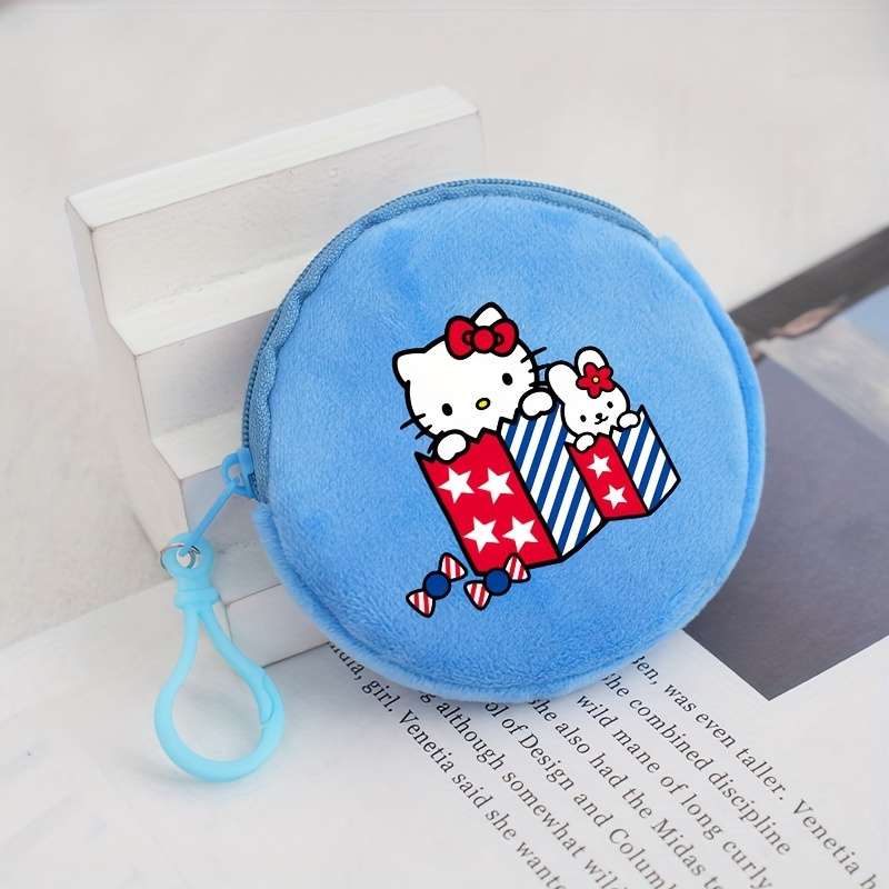 1pc Sanrio Hello Kitty Coin Pouch Round Zippered Purse Cute Plush Wallet Fashionable Keychain N