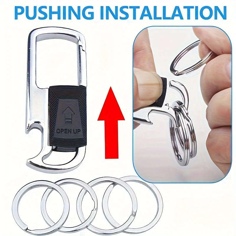1pc Stainless Steel Car Keychain for Men with 4 Detachable Rings Bottle Opener Sleek Black Business