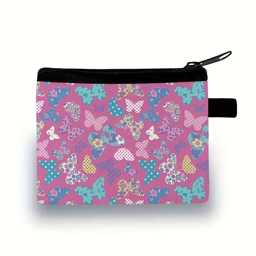 Butterfly Pattern Coin Purse Cute Fashion Storage Bag Polyester Material Durable Lightweight B