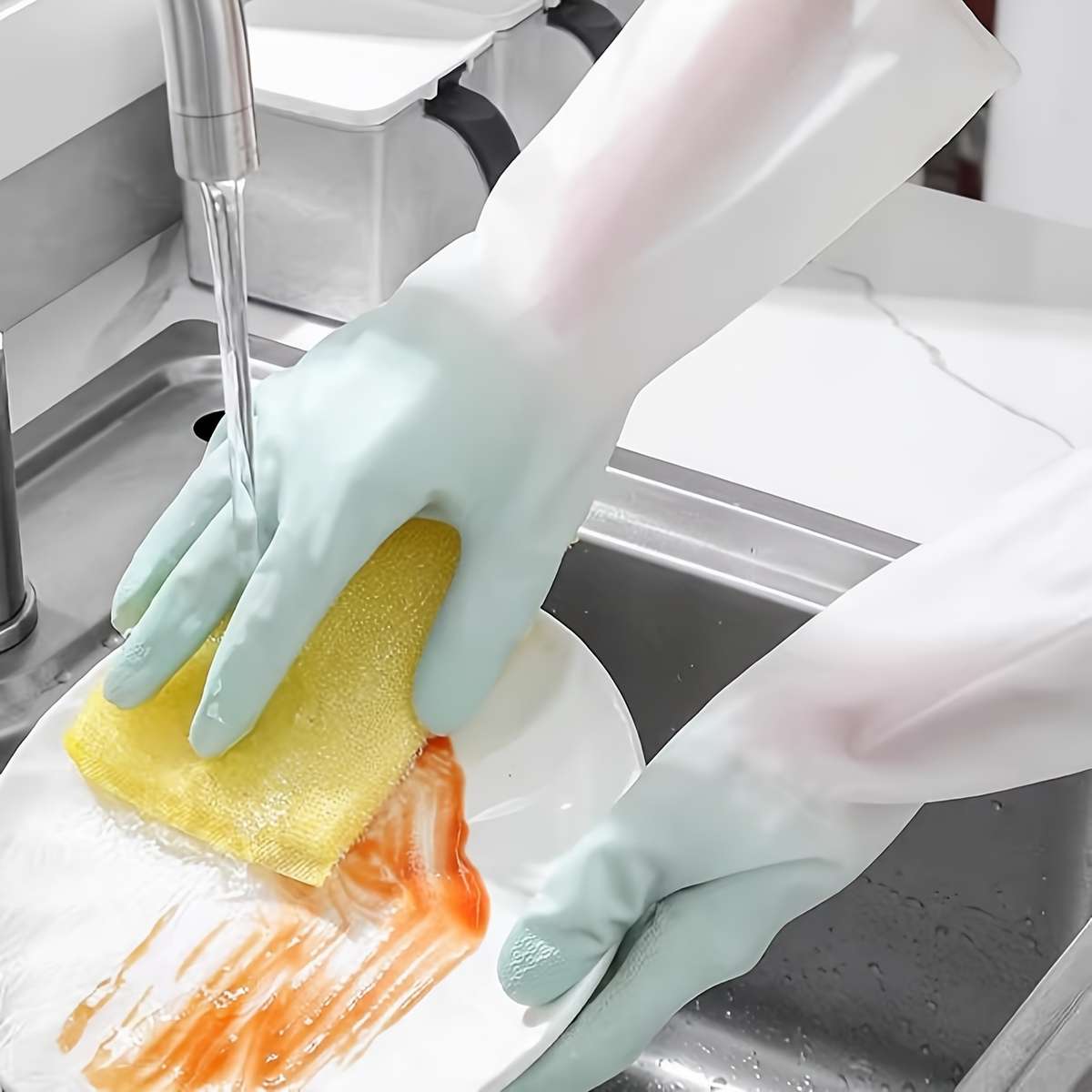 1 Pair Light Green Household Cleaning Gloves