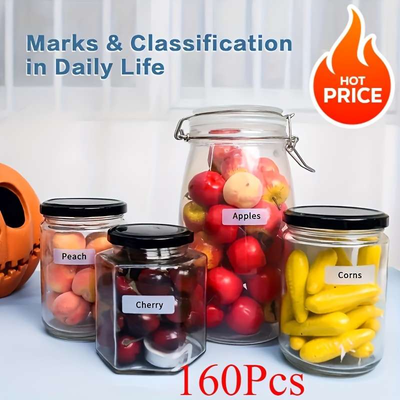 160 Pcs Multi-Purpose PET Waterproof Labels for Kitchen Organization Suitable for Containers