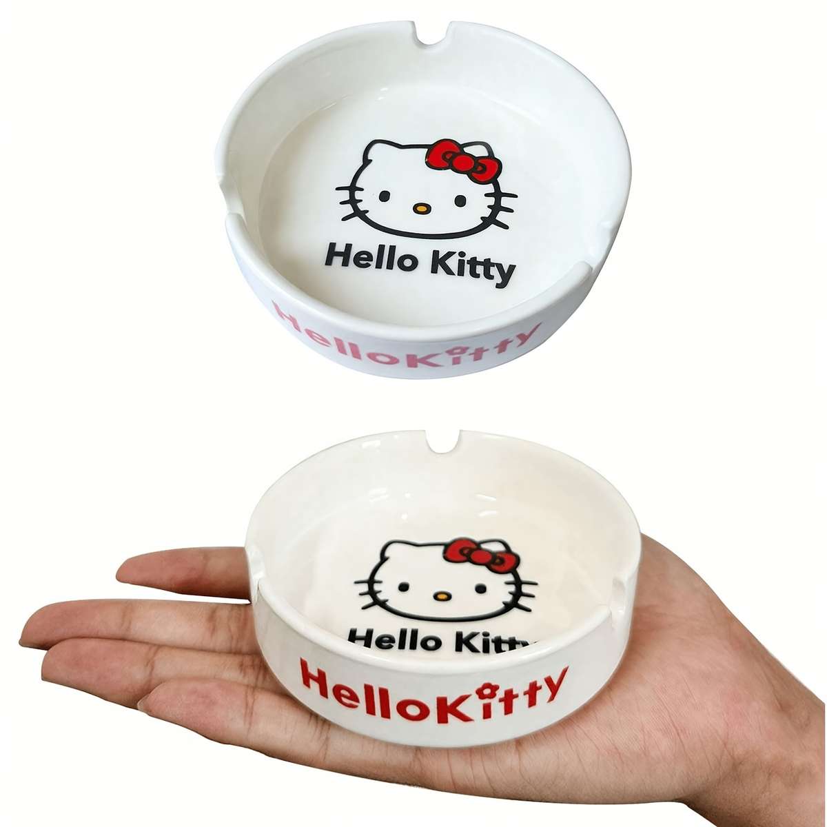 1pc Sanrio Hello Kitty Ceramic Ashtray Classic Animal Theme Round Shape No Electricity Neede