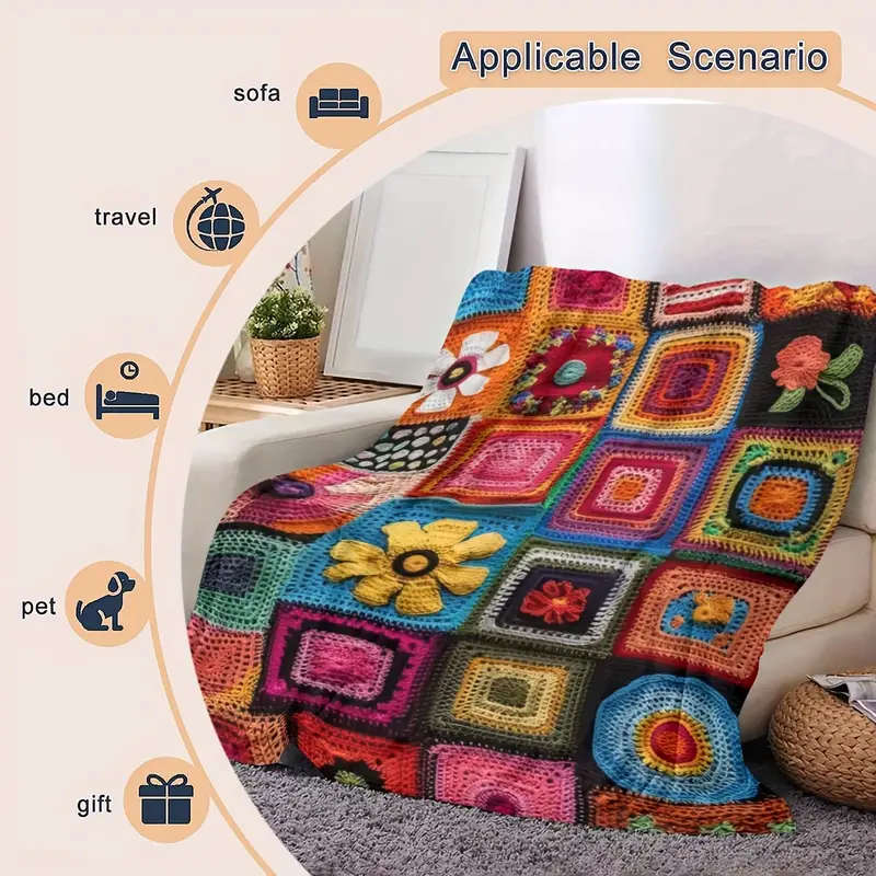 1 Cozy Crochet Floral Flannel Blanket 150*200CM