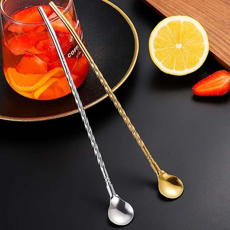 5pcs Dual-Use Long-Handle Iced Tea Spoon Stirring Spoon Stainless Steel Coffee Spoon Colorfu