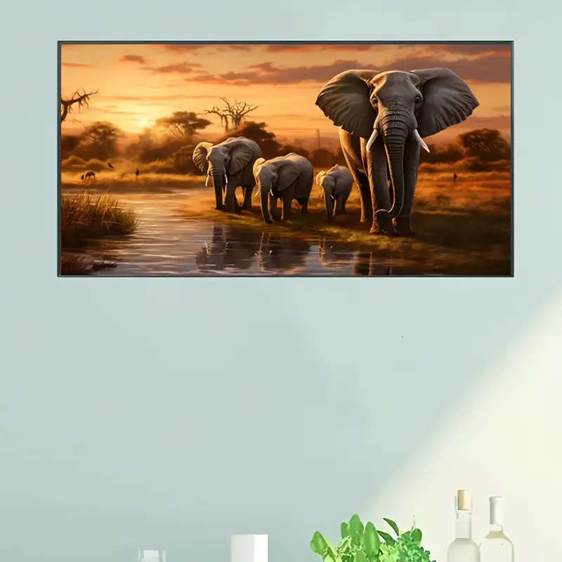 5D Diy Elephant Family Diamond Painting Kit Easy And Fun Artwork 70X40Cm Suitable