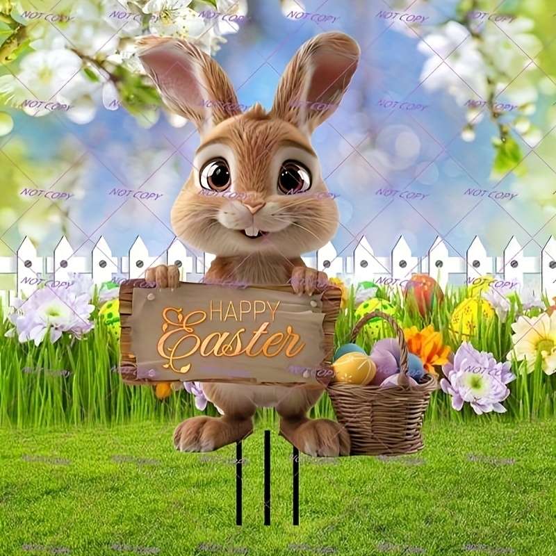 1pc 2D Flat A Cute Gray  Rabbit Welcomes The Arrival of Easter Perfect