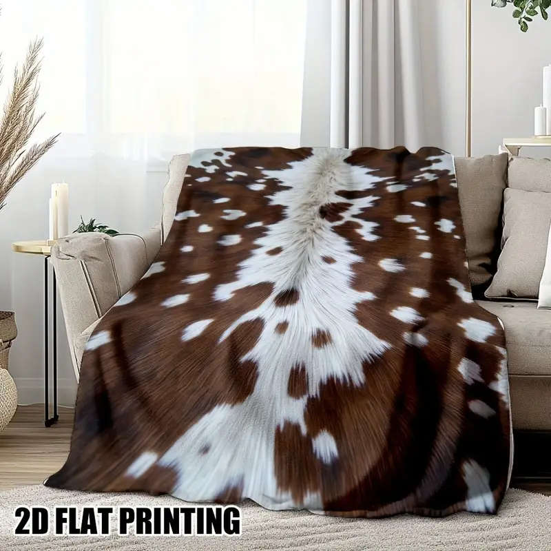 Cowhide Pattern Printed Throw Blanket - Vintage Style