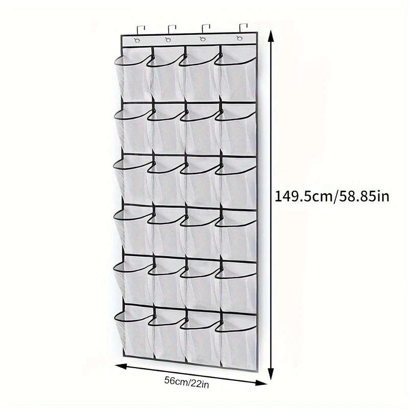 24Pocket Over-The-Door Shoe Organizer Durable Plastic Hanging Shoe Rack With Large Mesh Pockets
