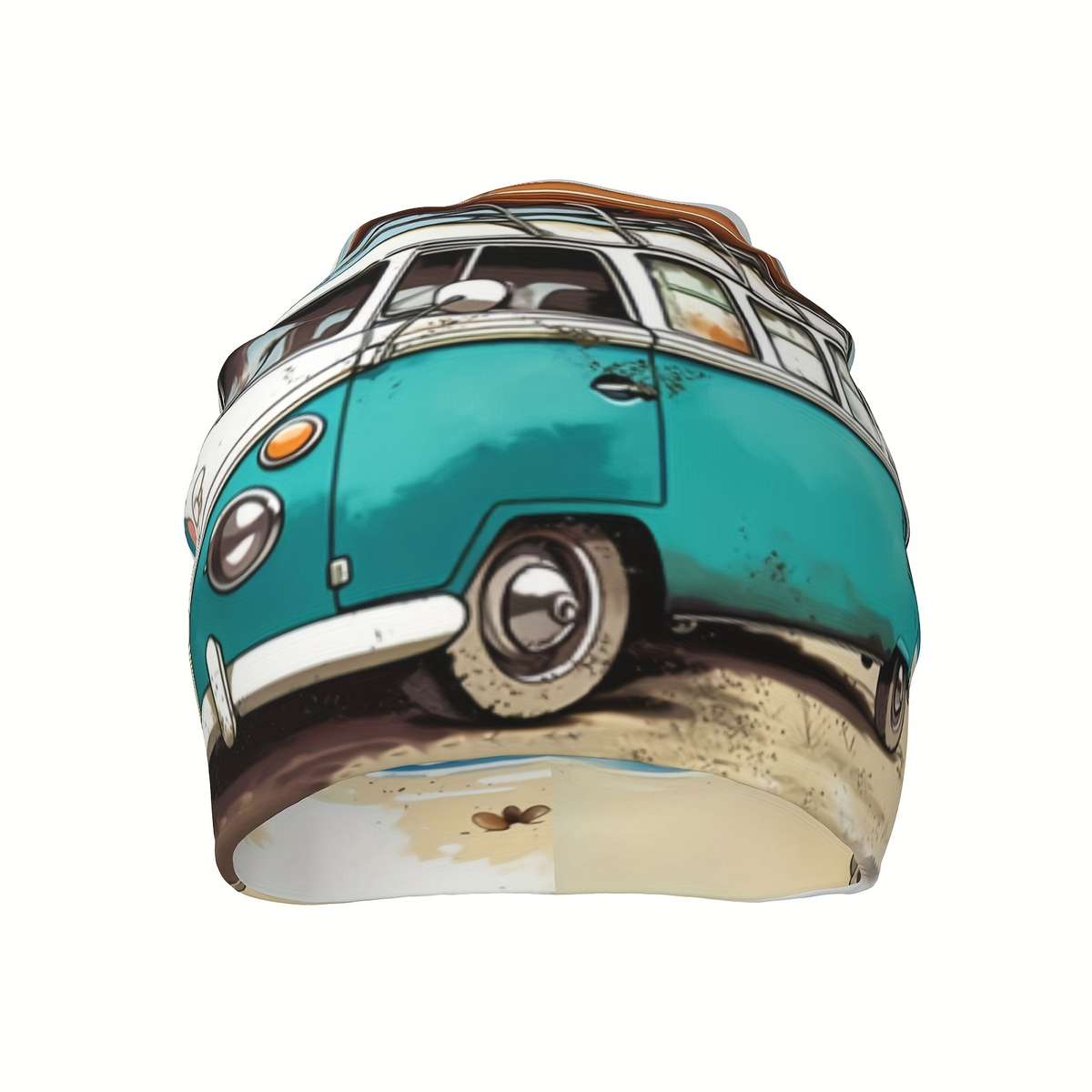 Funky Beach Bus Palm Tree Design Beanie Hat Soft Lightweight Polyester Blend Perfect