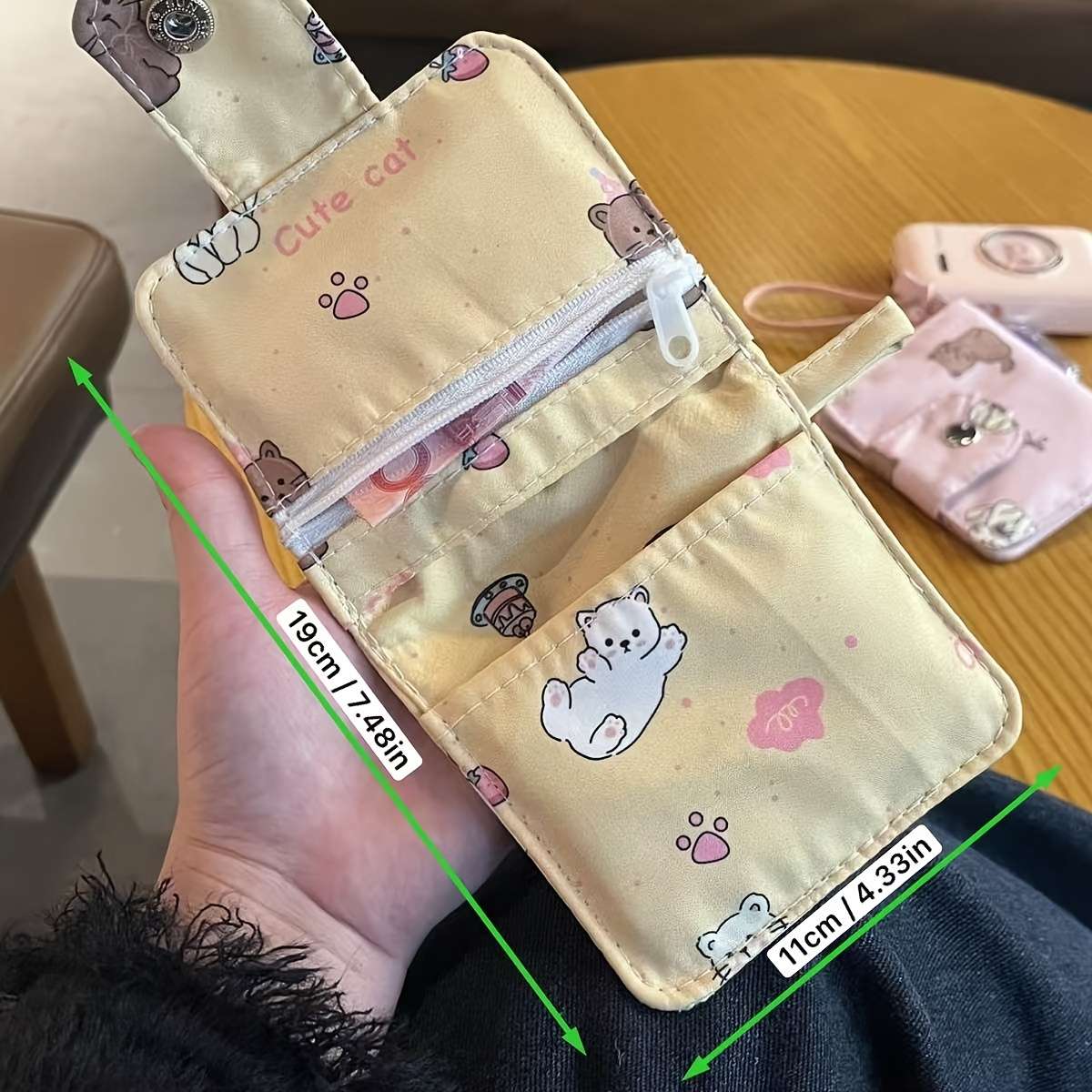 1pc Women's Cute Cat Design Compact Wallet Multi-Layer Card Holder with Snap Closure Durable Can