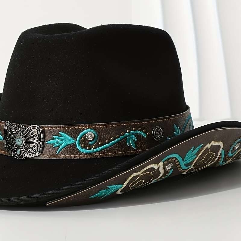 Stylish Denim Hat with Embroidered Butterfly Design And Metal Studs Perfect