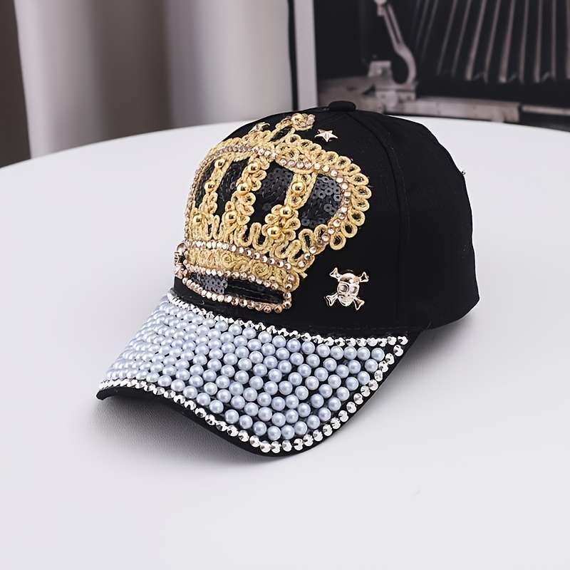Baseball Cap Designer'S New Style With Crown Embellished With Diamonds And Pearls Denim