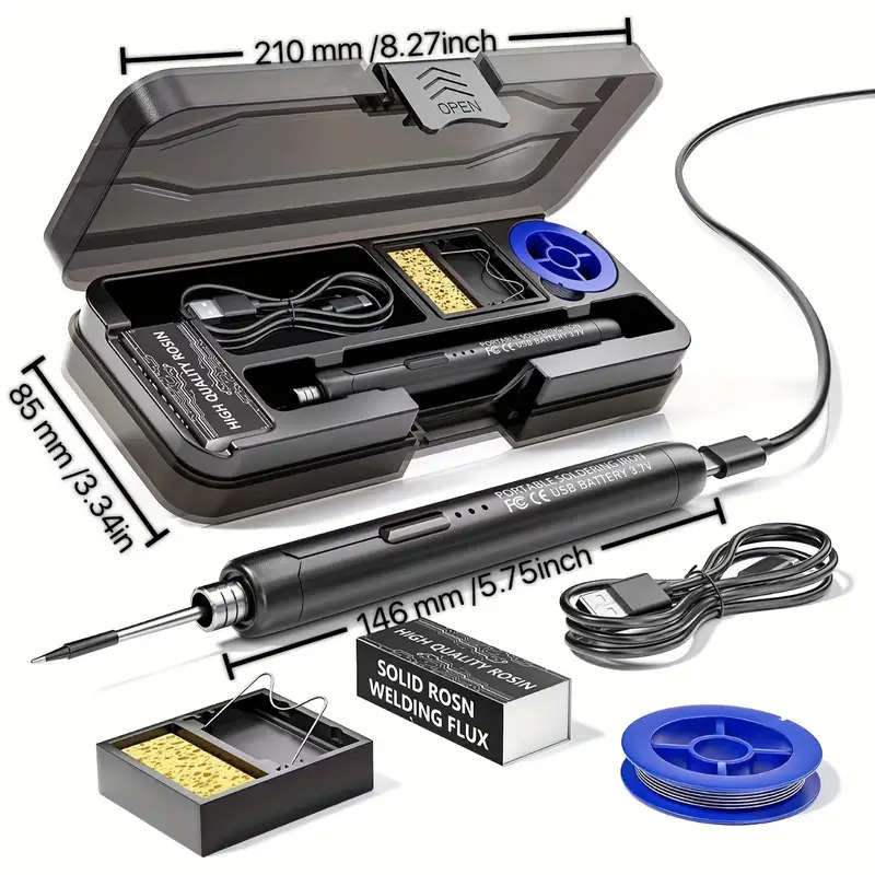 USB Cordless Soldering Iron 3 Heat Settings  Soldering Flux Stand Storage Case