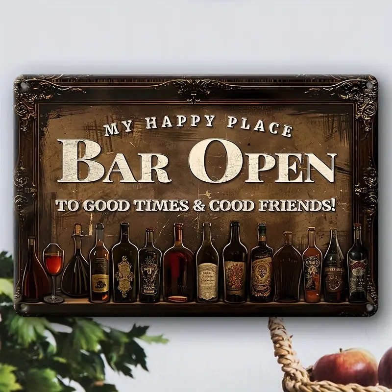 1pc Retro Metal Aluminum Sign My Happy Place Bar Open Tin Sign Wall Art Decor Vintage Garage Wall
