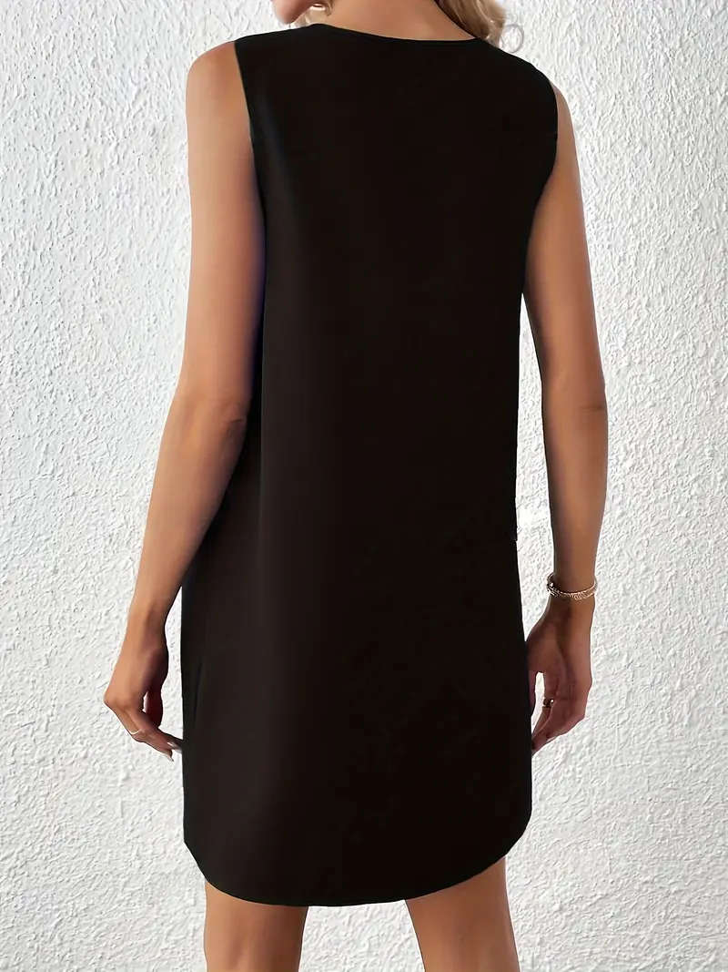 Notched Neck Plain Color Tank Dress