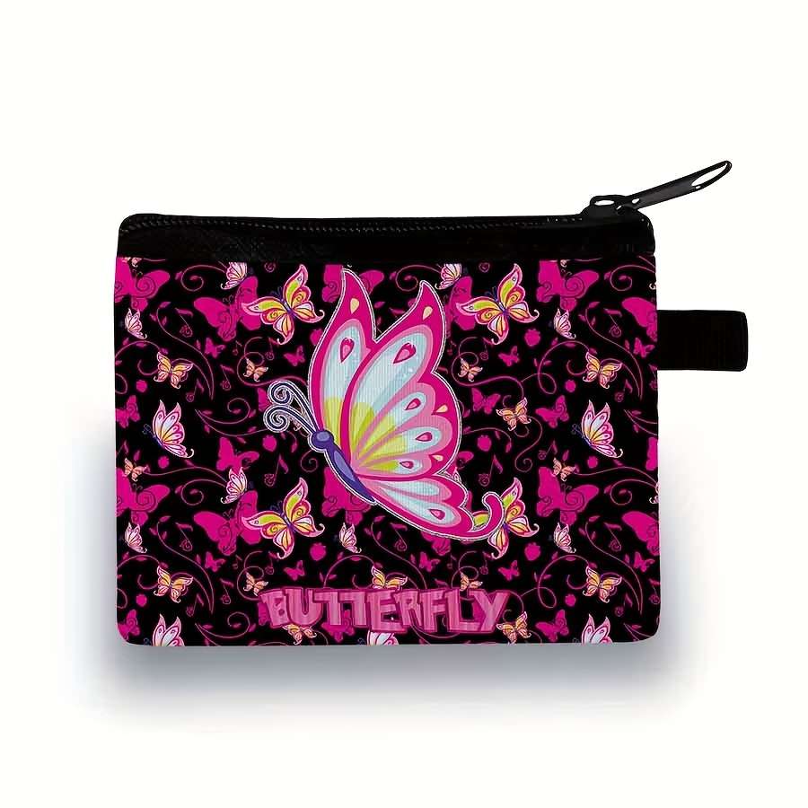 Butterfly Pattern Coin Purse Cute Fashion Storage Bag Polyester Material Durable Lightweight B