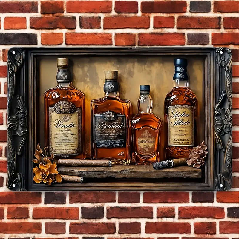 Contemporary Aluminum Whiskey Cigar Metal Wall Art 20X30Cm Multipurpose 2D Decor