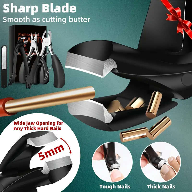 4pcs Ingrown Toenail Clippers Set Professional Heavy Duty Nail Care Tools Sharp Curved Blade Large S