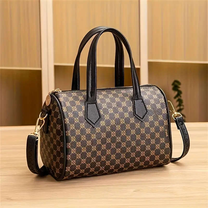 Women's Trendy Geometric Grid Pattern Synthetic Leather Crossbody Bag