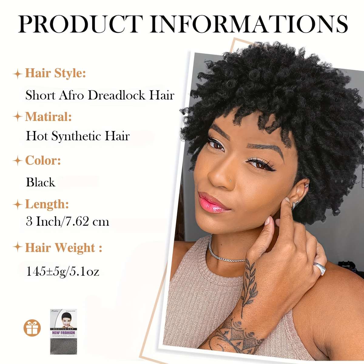 1Pc 1B 10.16cm Fashion Design Wig