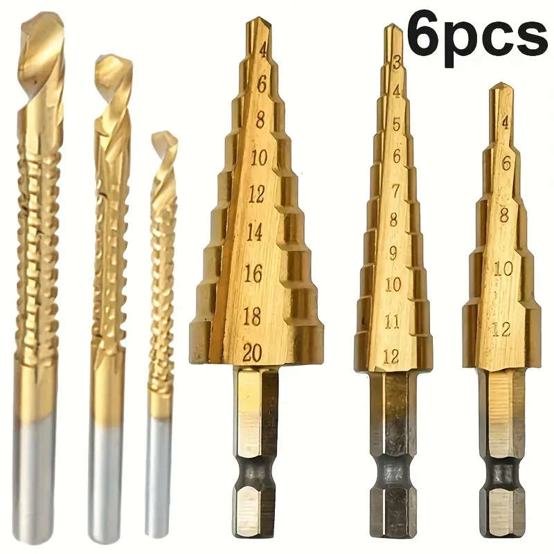 6-Piece Titanium-Coated Chrome Vanadium Drill Bit Set