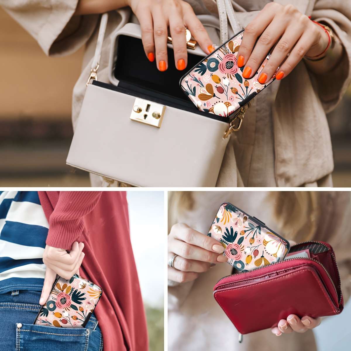 Tropical Floral Hard Shell Credit Card Wallet C Compact Rfid Blocking Design
