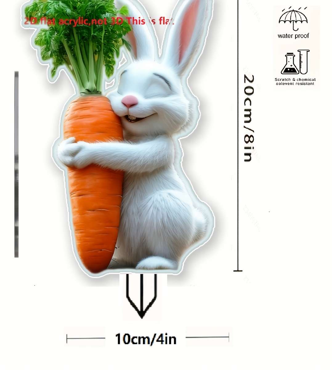 1pc 2D Flat  Adorable Rabbit with Carrot Garden Stake  Acrylic Perfect Easter Gift for Outdoo
