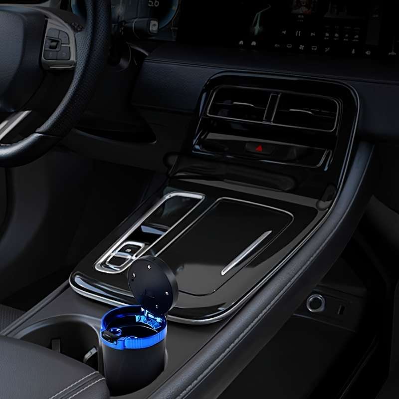 1pc Car-mounted Non-flammable Ashtray ABS + Metal Inner Structure One-Button Automatic Pop-up