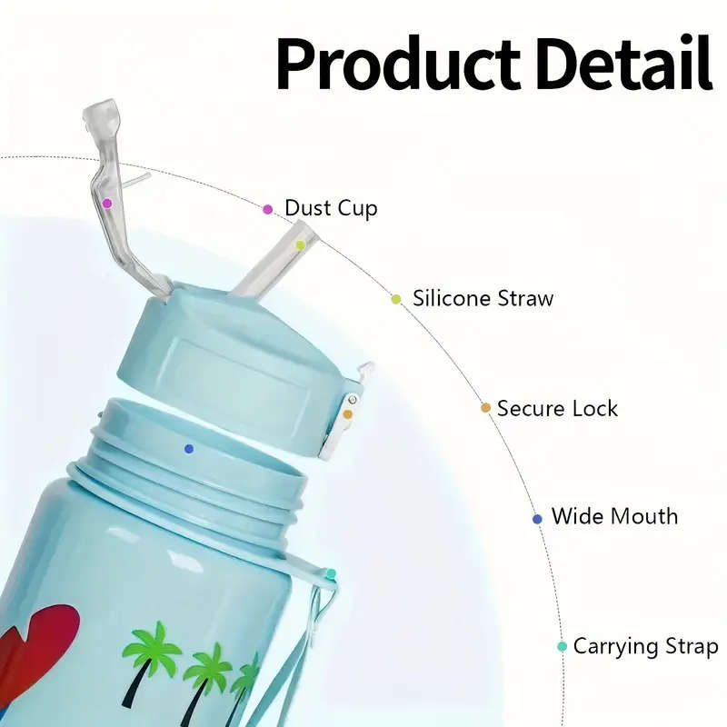Cartoon Transparent Sports Water Bottle, Leakproof with Pop-Up Lid, Lightweight Rectangle Design