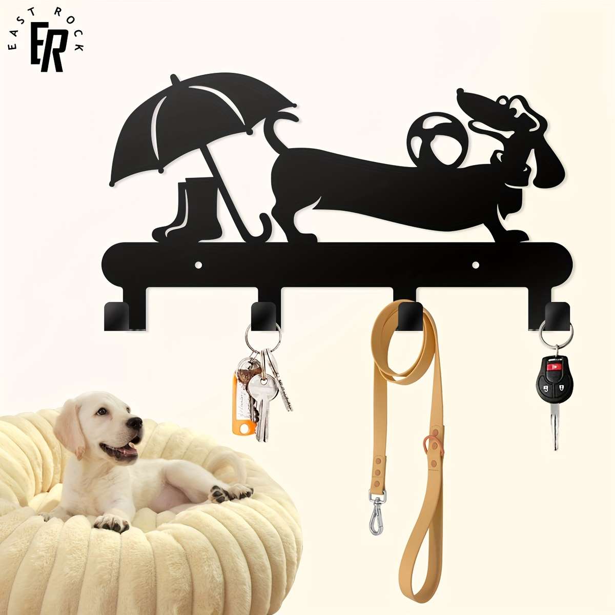 1pc Adorable Dog Umbrella  Rain Boot Wall-Mounted Key  Leash HookRust-Resistant Metal Powder