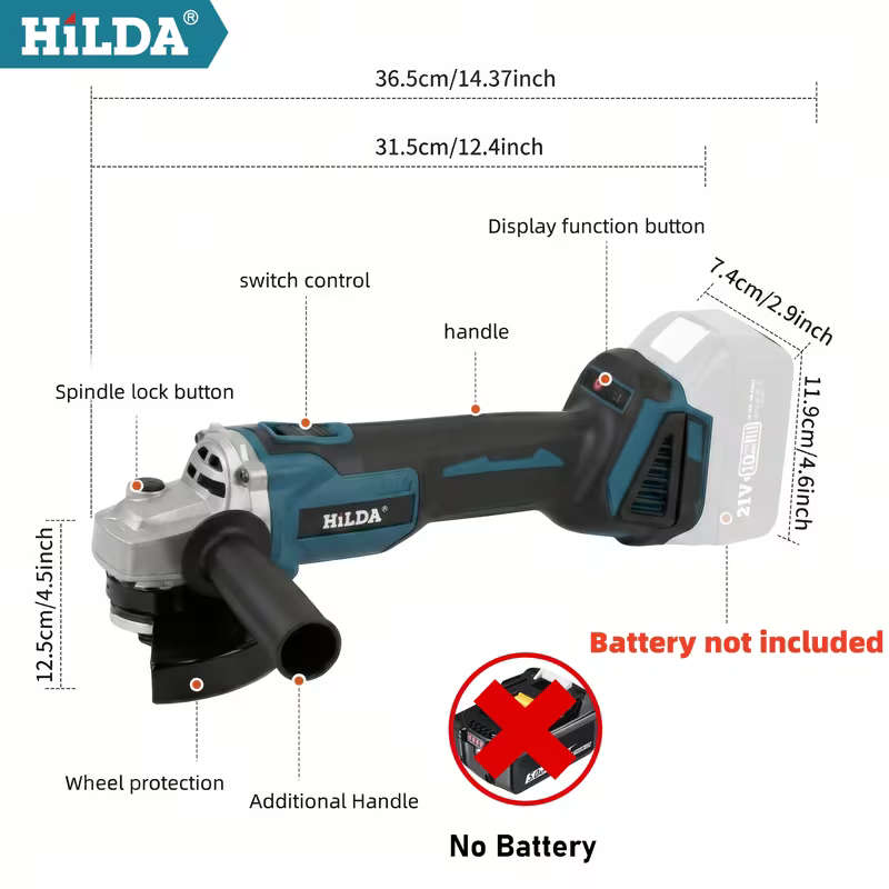 HILDA Brushless Cordless Angle Grinder with 5 Discs