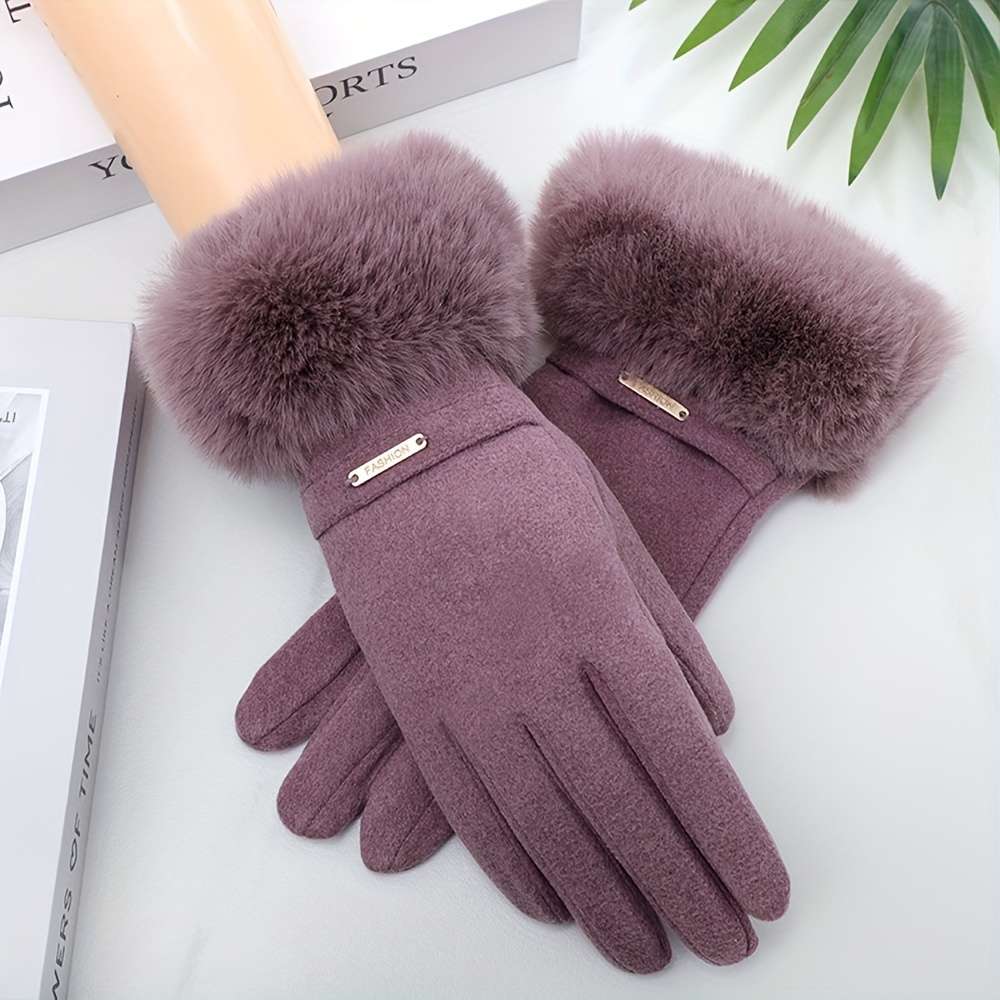 1 Pair Beige Winter Touchscreen Gloves