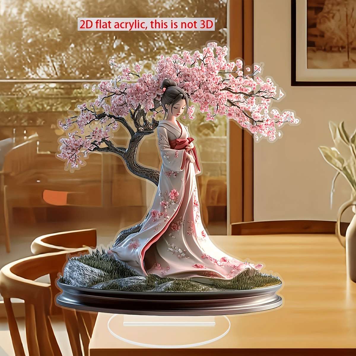 2D Flat Acrylic Decorative Japanese Cherry Blossom Tree Kimono Girl