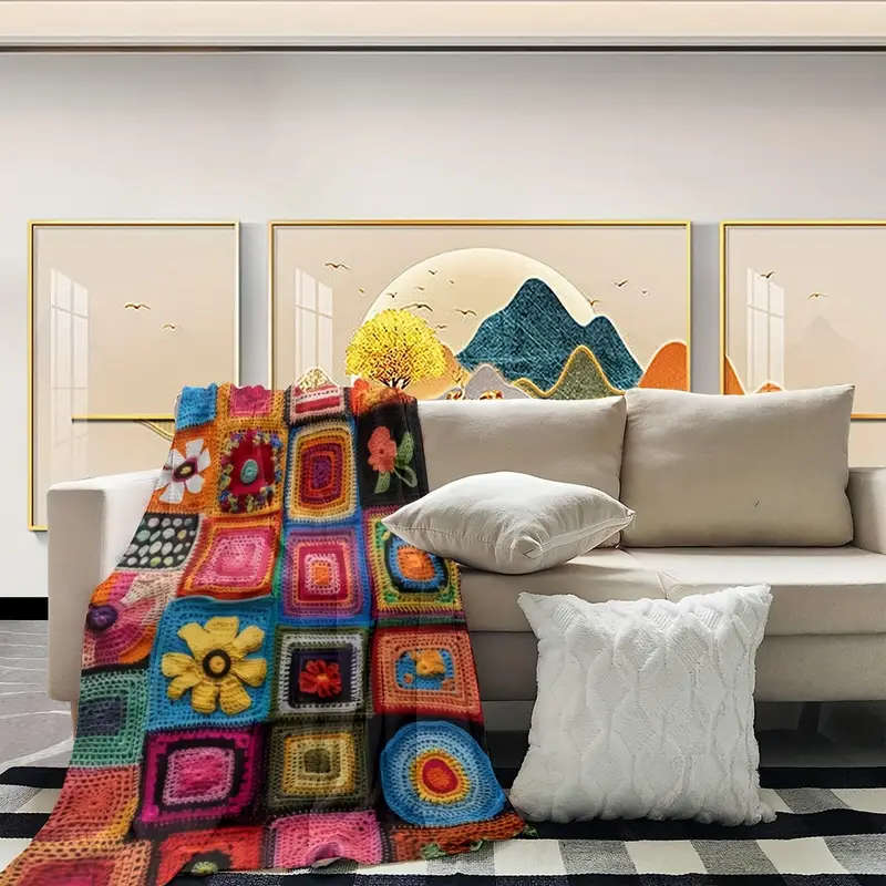 1 Cozy Crochet Floral Flannel Blanket 150*200CM