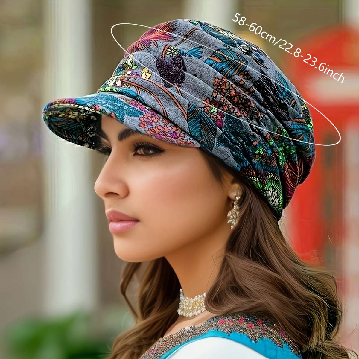1pc Women's Lightweight Newsboy Cap With Breathable Fabric Floral Print Durable Polyester Blend