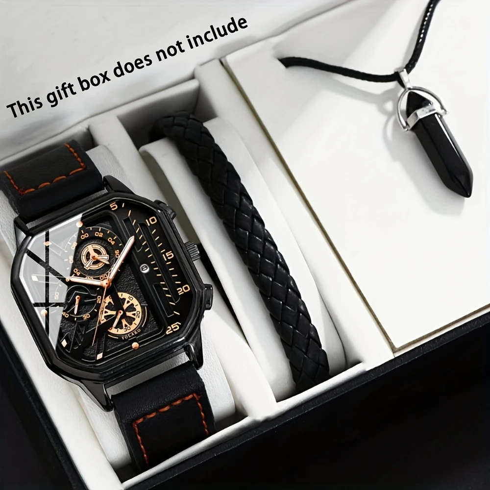 3pcs set Men's Watch Sets Fashion Sports Square with Calendar Quartz Men's Watch Casual Bracelet Pen