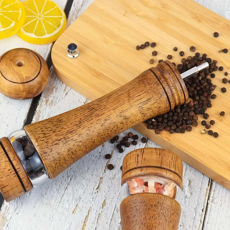 Premium Wooden Manual Pepper & Salt Grinder with Clear Viewing Window