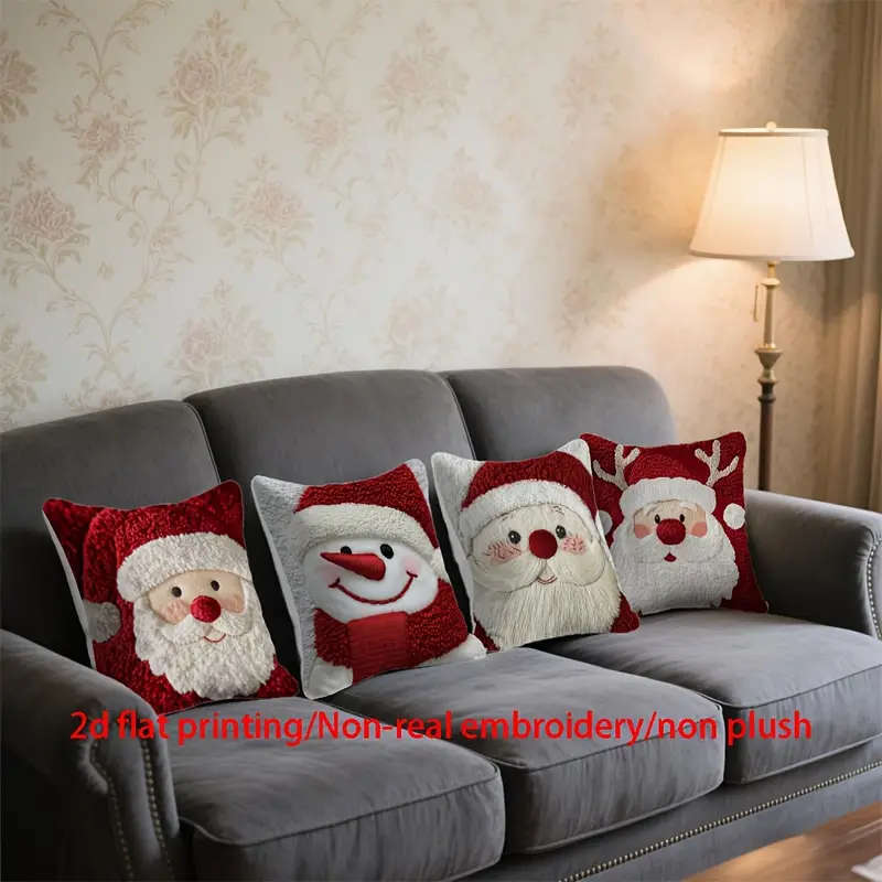 4-Piece Christmas Pillowcase Set With 2D Flat Print/Non-3D Embroidery/Non-Plush Design