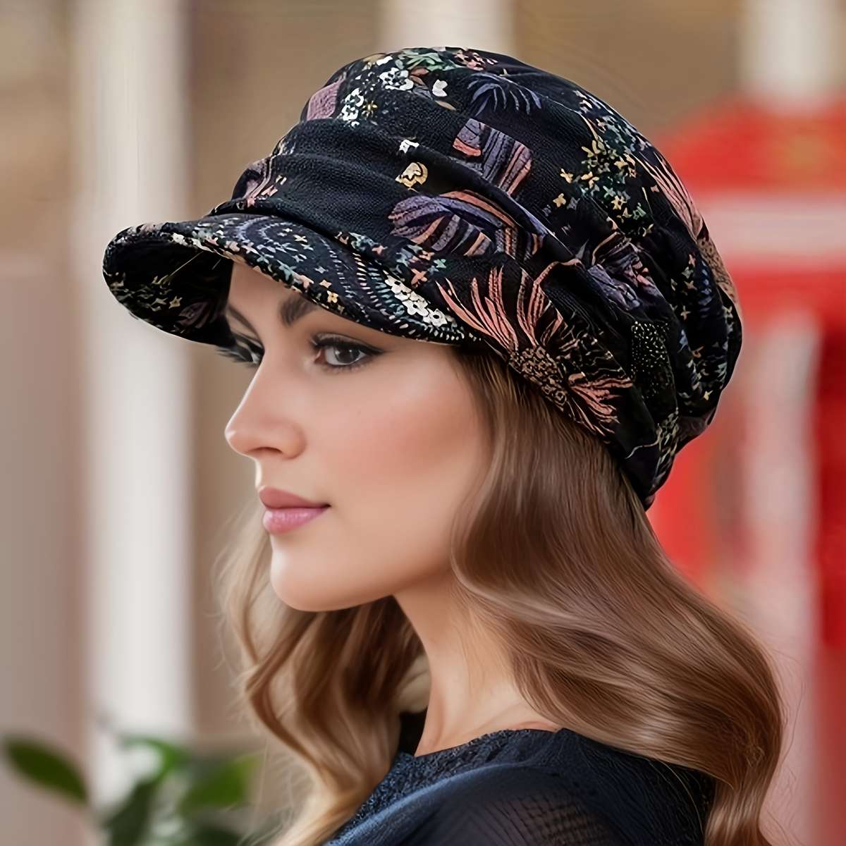 1pc Women's Lightweight Newsboy Cap With Breathable Fabric Floral Print Durable Polyester Blend