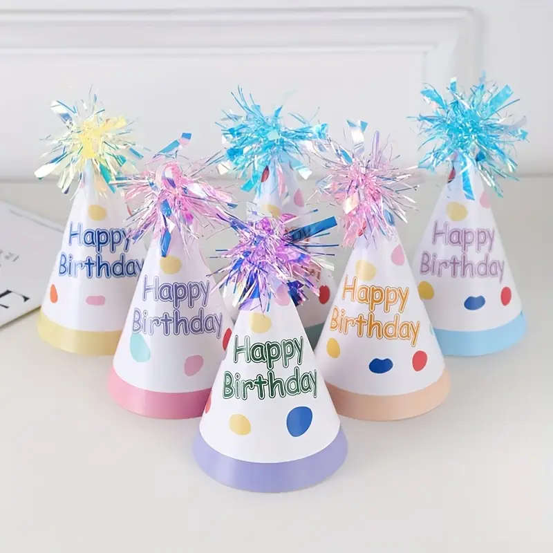 6pcs Macaroon Tinsel Birthday Hats