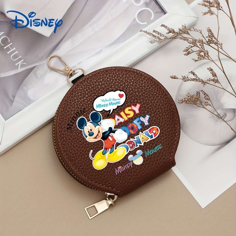 1pc Disney Mickey Minnie Mouse Mini Coin Purse Multi-Color Round Wallet with Keychain Secure