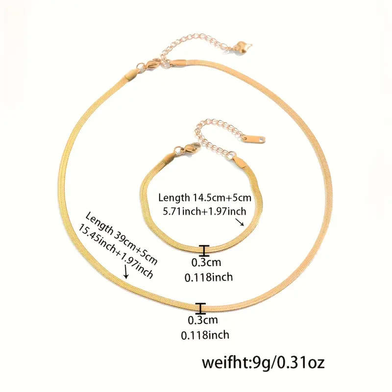 18K Golden Plated Stainless Steel Snake Chain Necklace and Bracelet Set