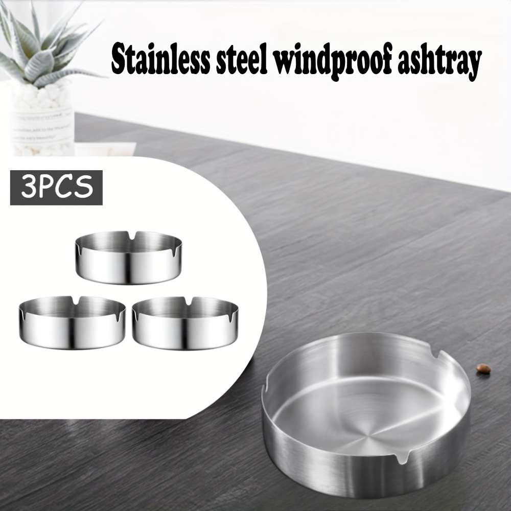3pcs Stainless Steel Windproof Ashtray Shock-Resistant and Wear-Resistant Easy to Clean