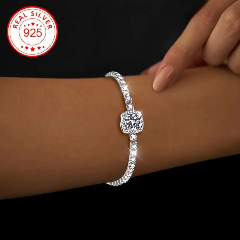 Boho Style 925 Womens Tennis Bracelet with Cubic Zirconia - Sparkling, Adjustable