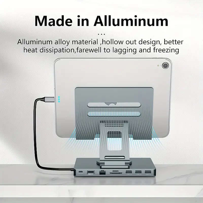 9 in 1 Type-C Rotating laptop/tablet stand with 4k60Hz Gigabit Ethernet port