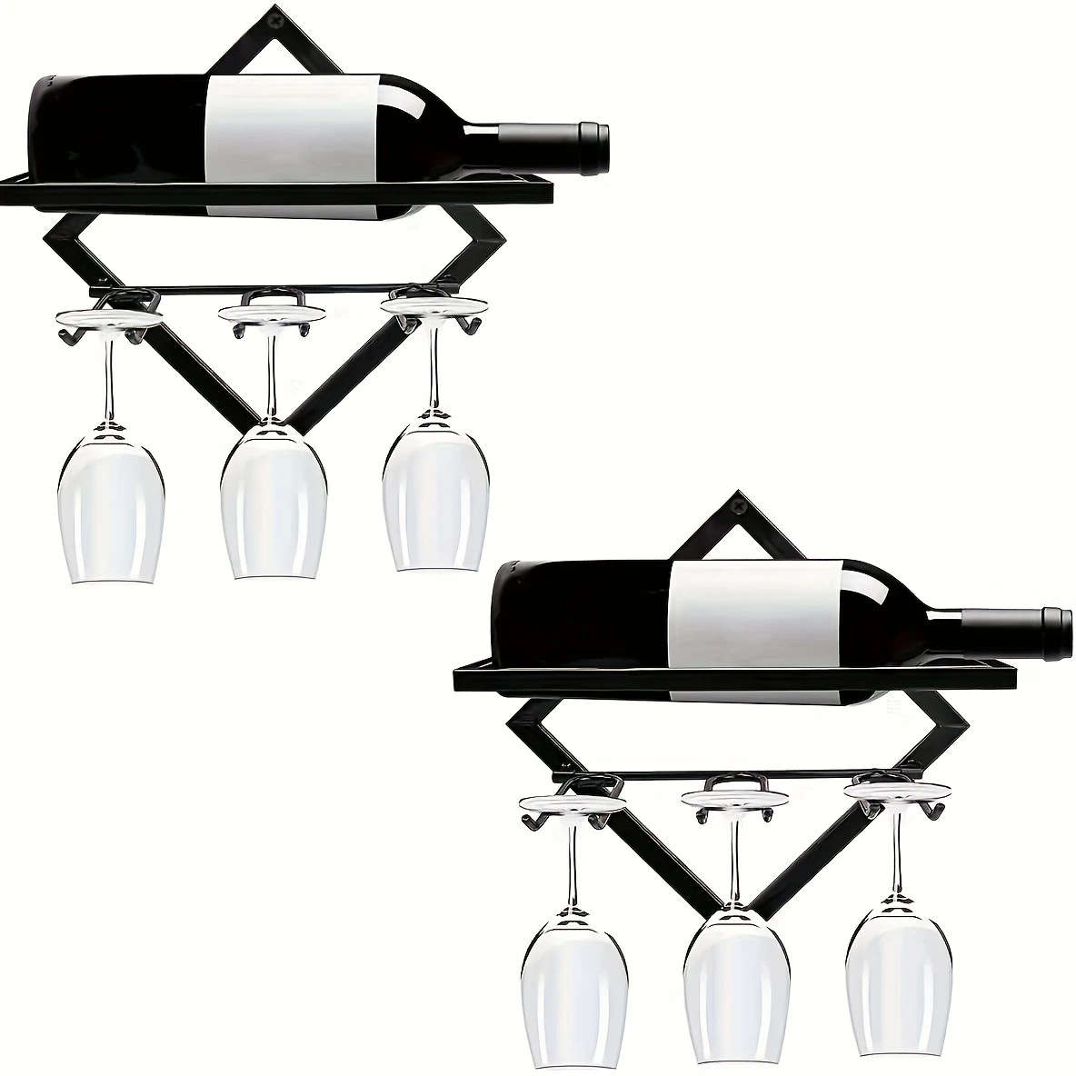 1pc Industrial Wall-Mounted Wine Rack with Stemware Holder Durable Iron Construction Space-Saving De