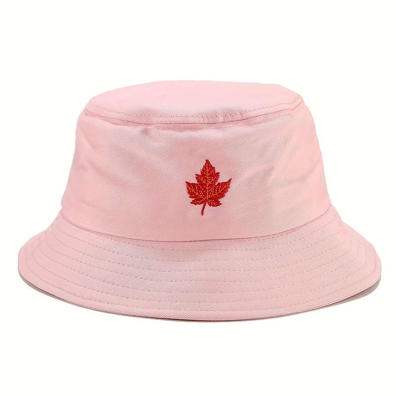 1 Fashionable Red Maple Leaf Embroidered Fisherman Hat