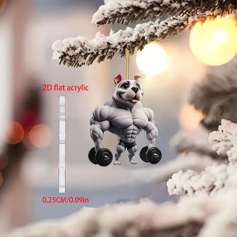 2D Flat Muscular Bulldog Acrylic Pendant