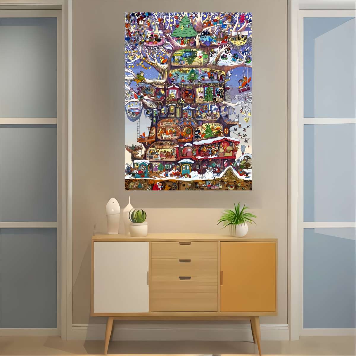 1000pcs Entertainment Tree Puzzle 50cm x 70cm Rectangular Mixed Colors Portable